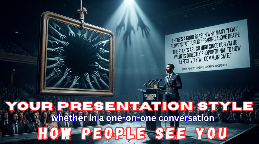 Your presentation style, whether in a one-on-one conversation or a formal setting, greatly influences how people see you
